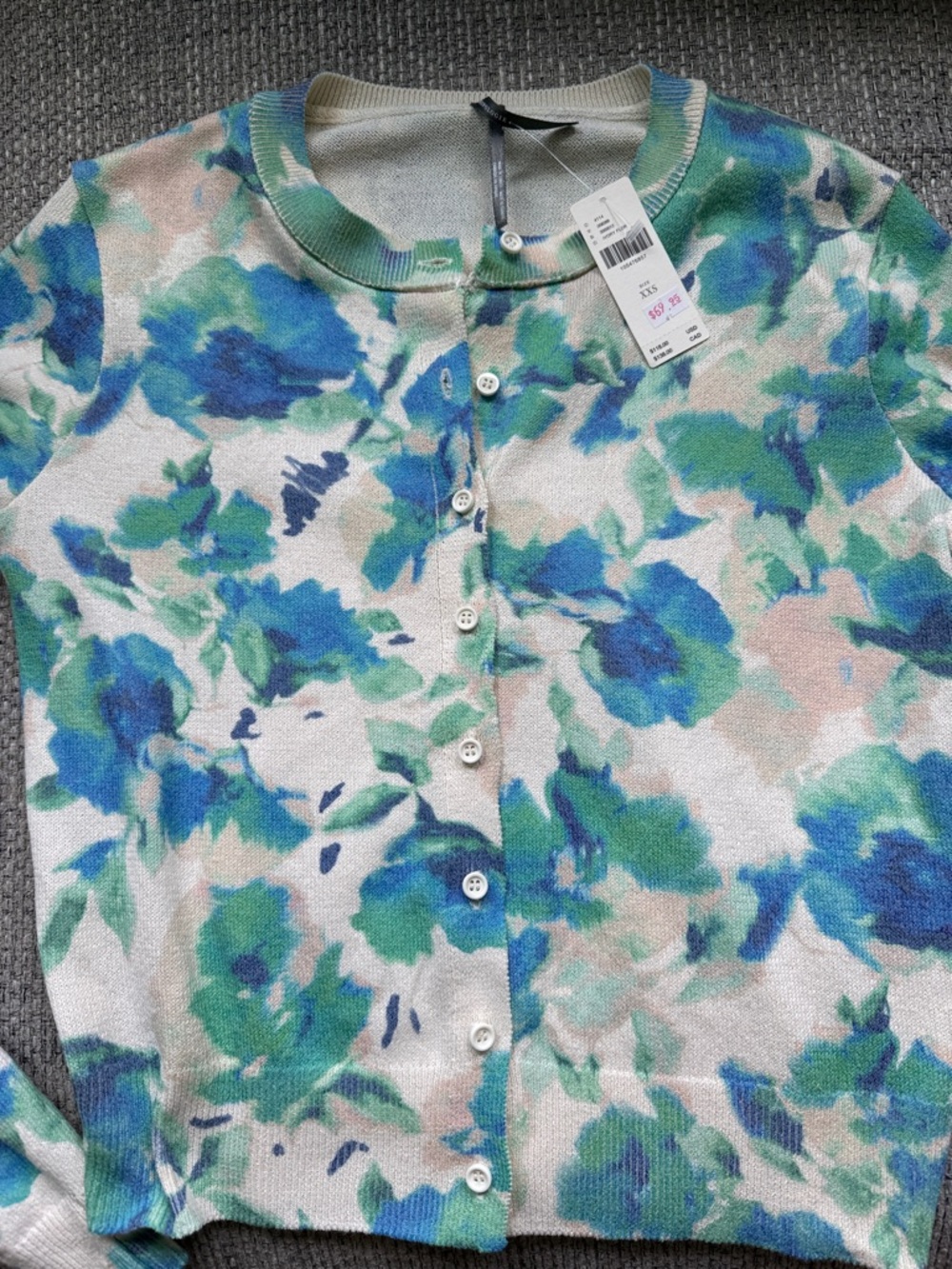 Anthropologie Blue Green Floral Cardigan Sweater
